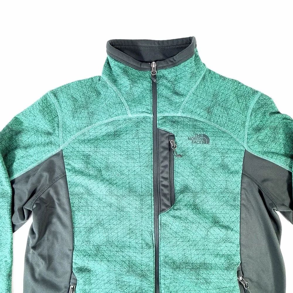 The North Face TNF Mens Large Green Colorblock Geometric Full Zip Fleece Jacket